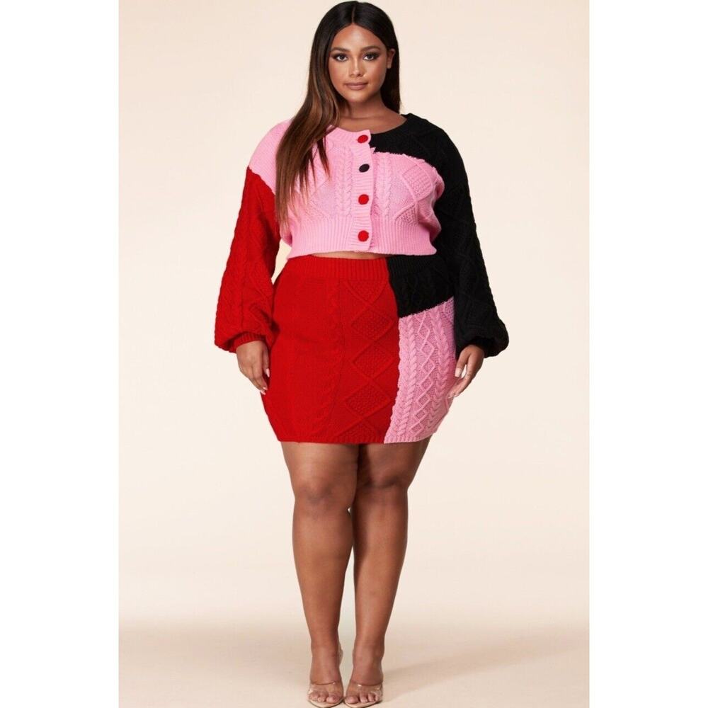 L’atiste By Amy Modern Color Block Knit Skirt Size 3X NEW
